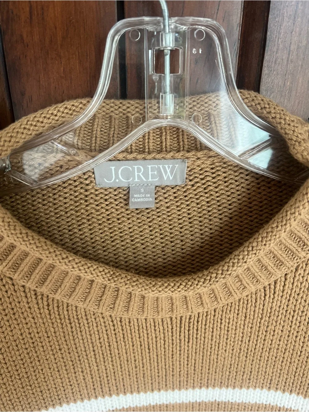 J. Crew Striped Crewneck Sweater in Camel and White. Small